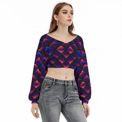 Women's V-neck Long Sleeve Cropped Sweatshirt