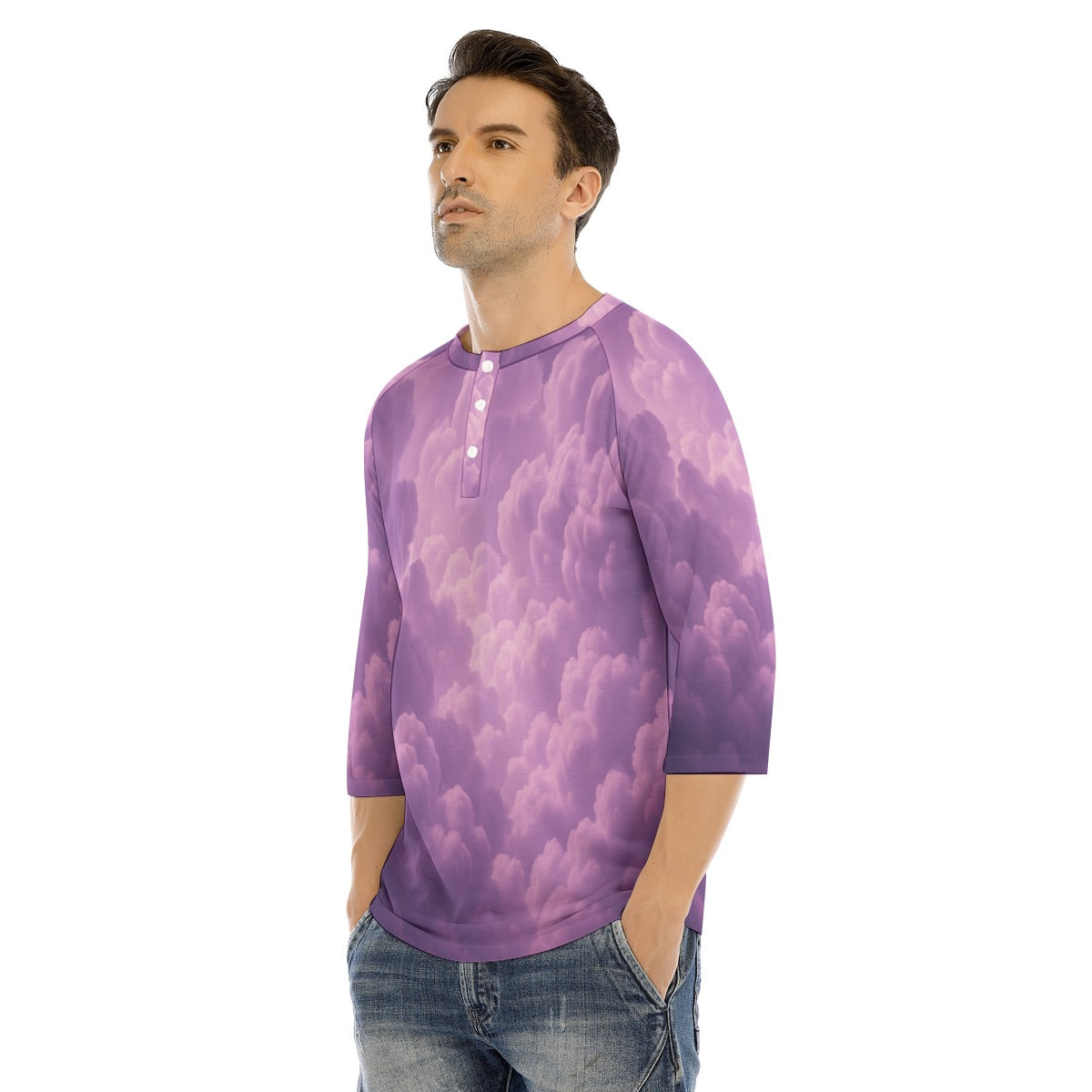 Men's Bracelet Sleeve T-shirt With Button Closure - view 3