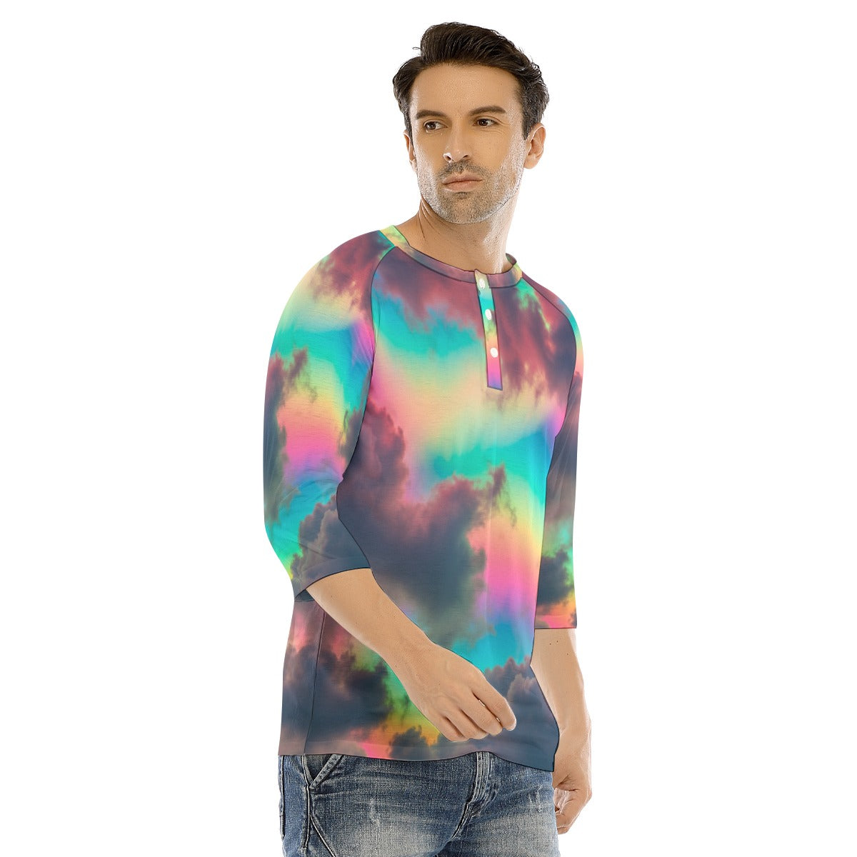Men's Bracelet Sleeve T-shirt With Button Closure - view 2