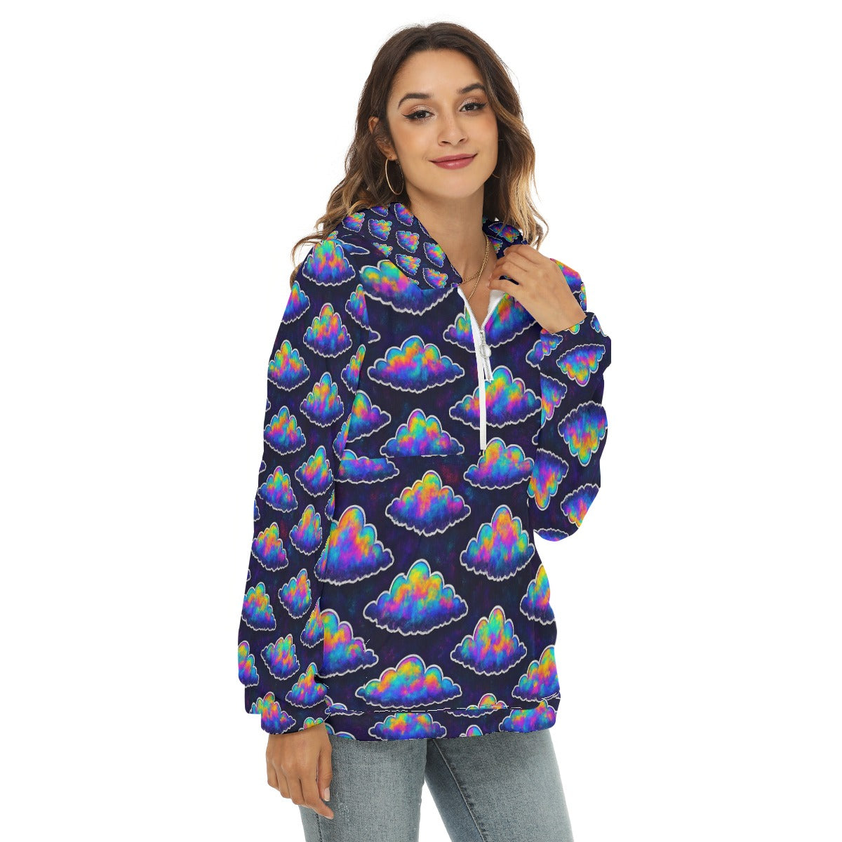 Women's Borg Fleece Hoodie With Half Zip
