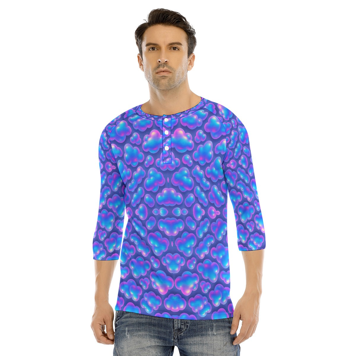 Men's Bracelet Sleeve T-shirt With Button Closure - view 1