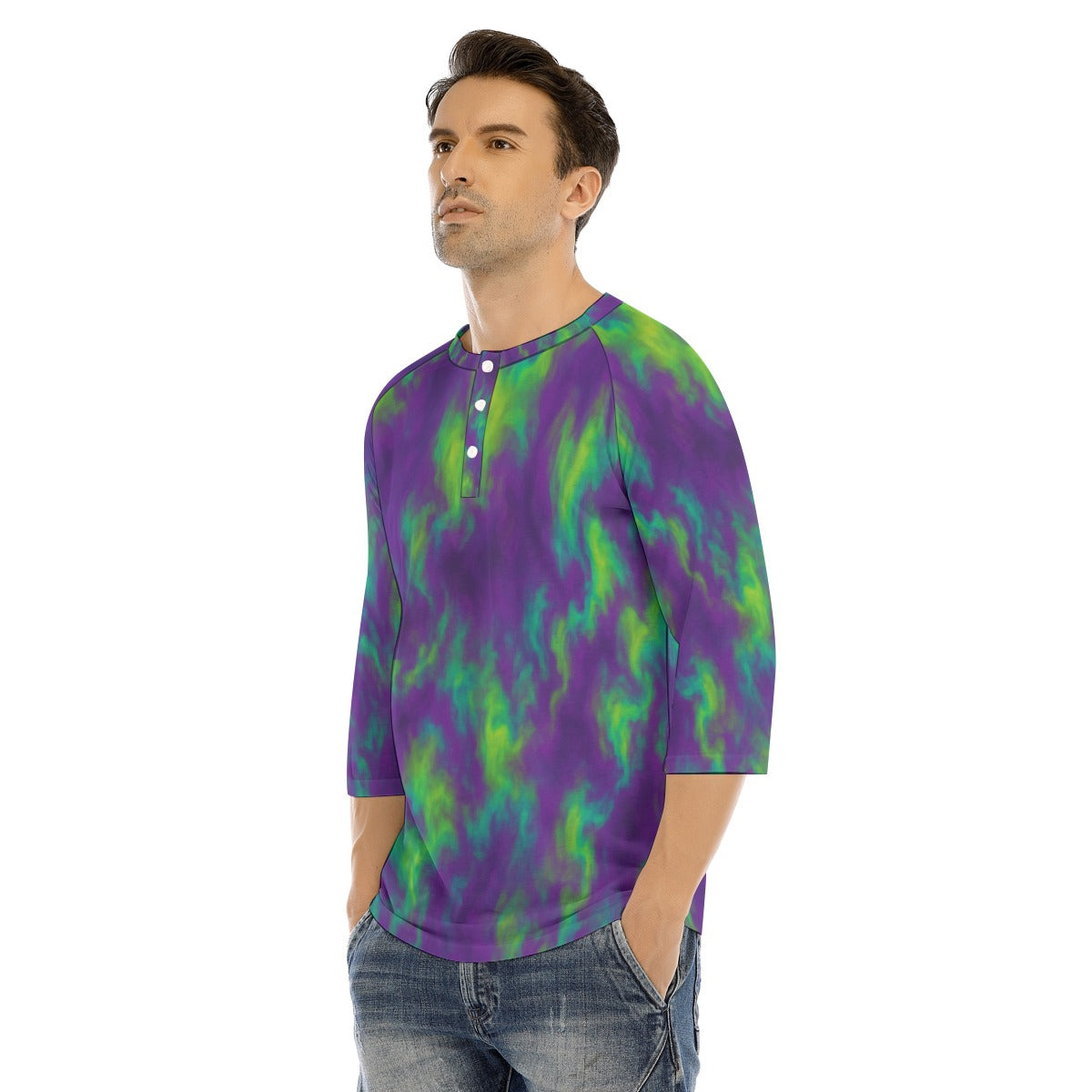 Men's Bracelet Sleeve T-shirt With Button Closure - view 3