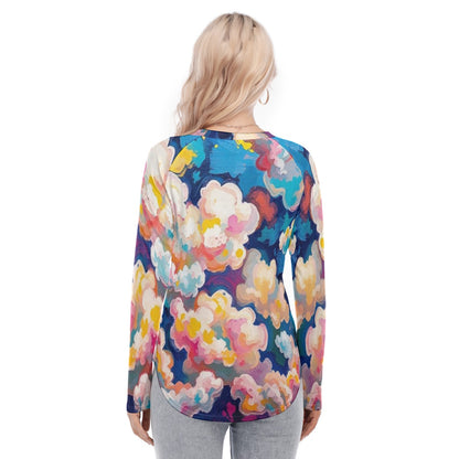Women's Raglan Sleeves U-Shaped Hem Long Sleeves Blouse