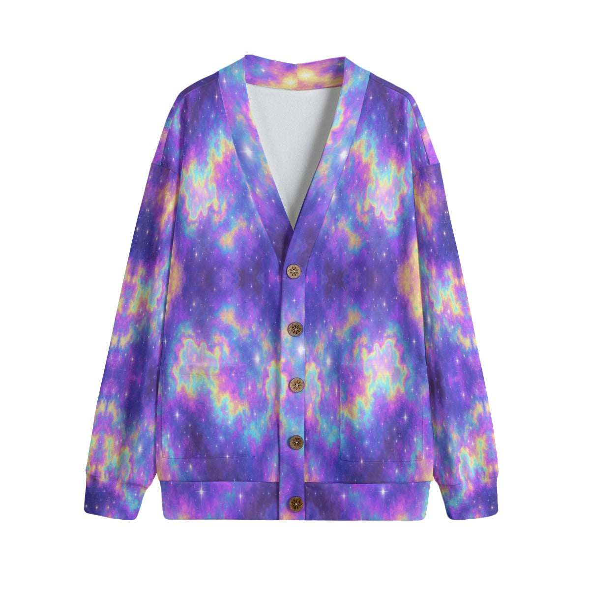 Unisex V-neck Knitted Fleece Cardigan With Button Closure