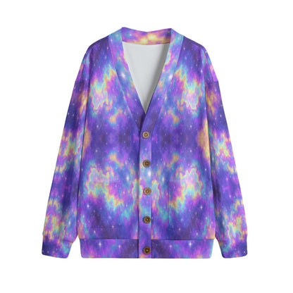 Unisex V-neck Knitted Fleece Cardigan With Button Closure