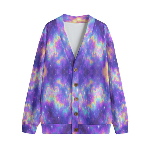 Unisex V-neck Knitted Fleece Cardigan With Button Closure