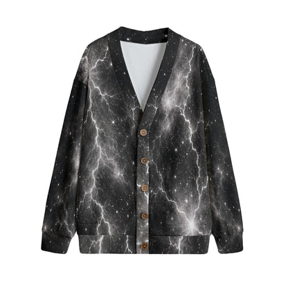 Unisex V-Neck Knitted-Fleece Button Cardigan - view 1