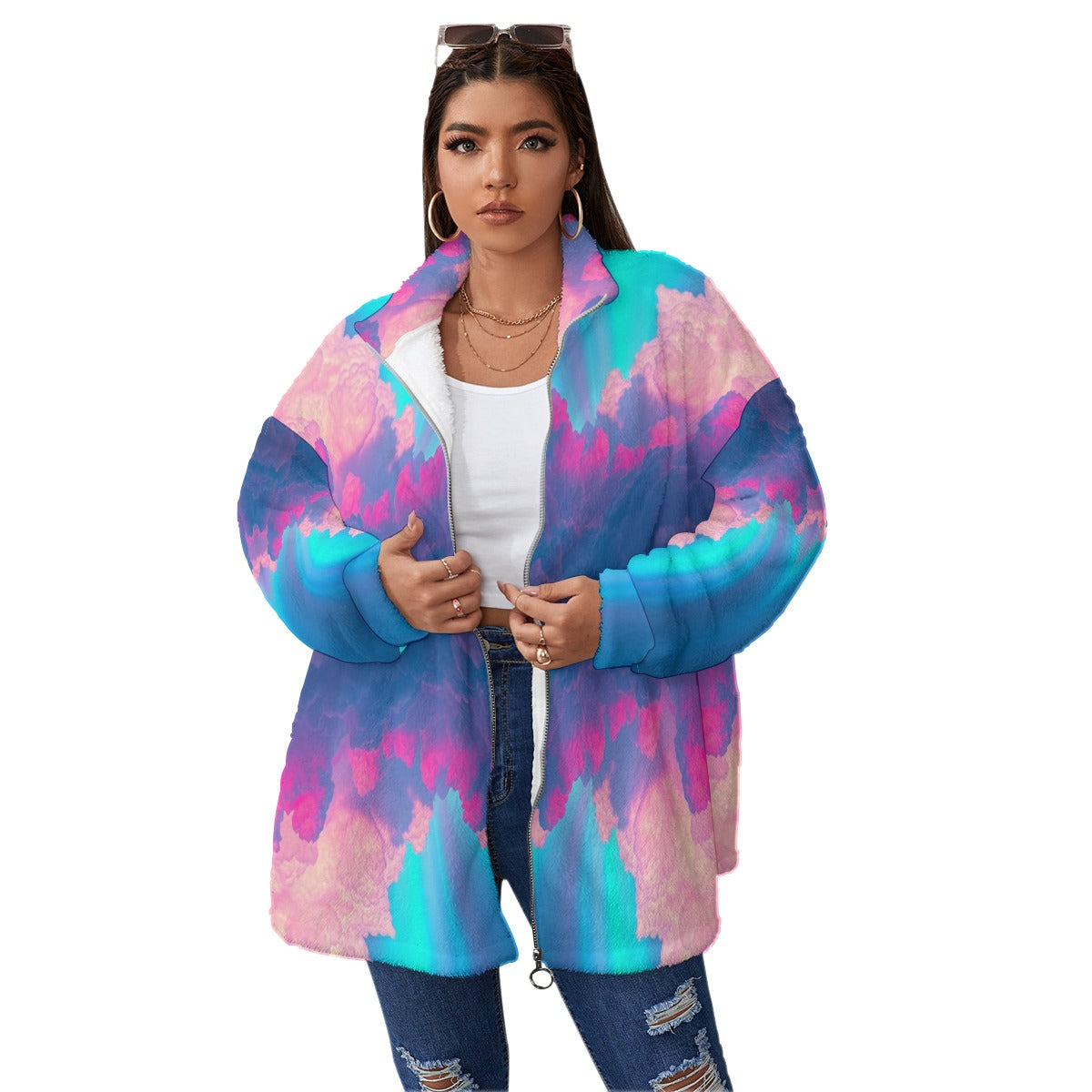 Unisex Borg Fleece Stand-up Collar Coat With Zipper Closure(Plus Size)