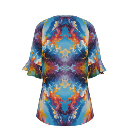 V-neck Women's T-shirt With Bell Sleeve