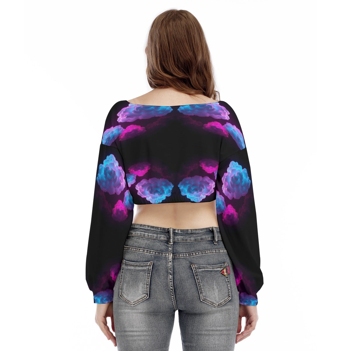 Women's V-neck Long Sleeve Cropped Sweatshirt