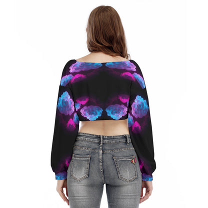 Women's V-neck Long Sleeve Cropped Sweatshirt