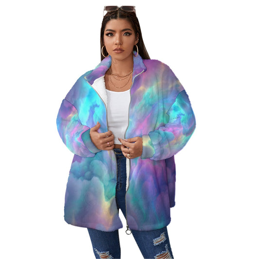Unisex Borg Fleece Stand-up Collar Coat With Zipper Closure(Plus Size)