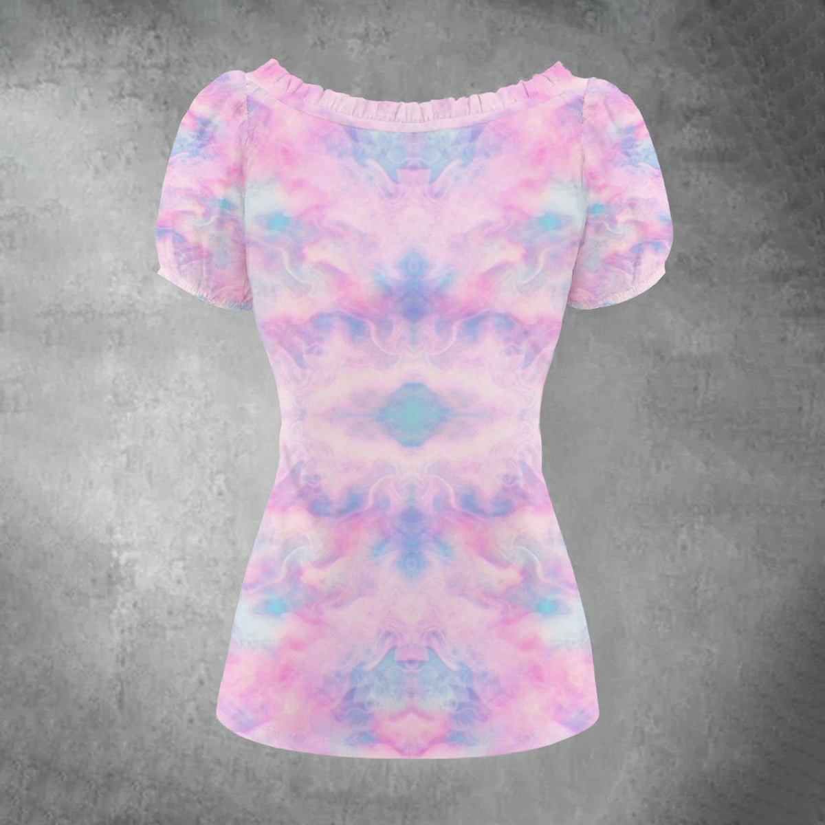 All-over print Women's Puff Sleeve Pleated Shirt
