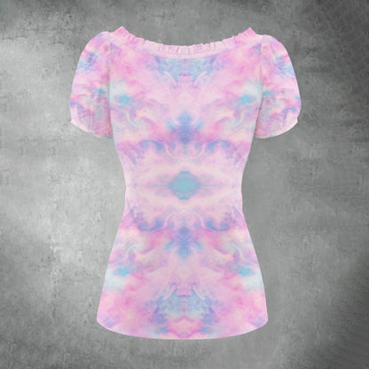 All-over print Women's Puff Sleeve Pleated Shirt