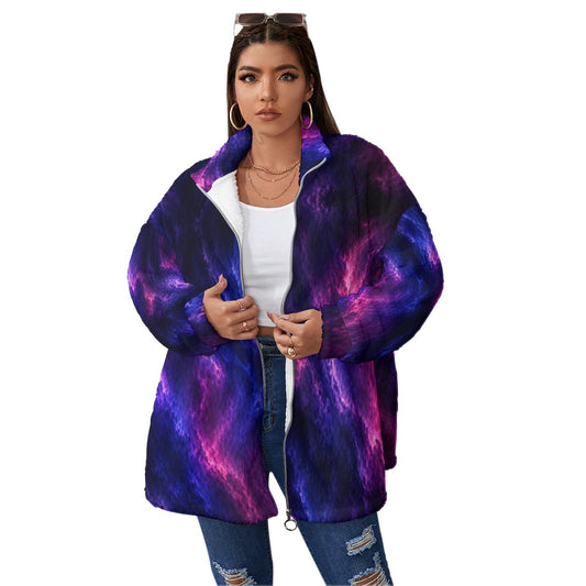 Unisex Borg Fleece Stand-up Collar Coat With Zipper Closure(Plus Size)