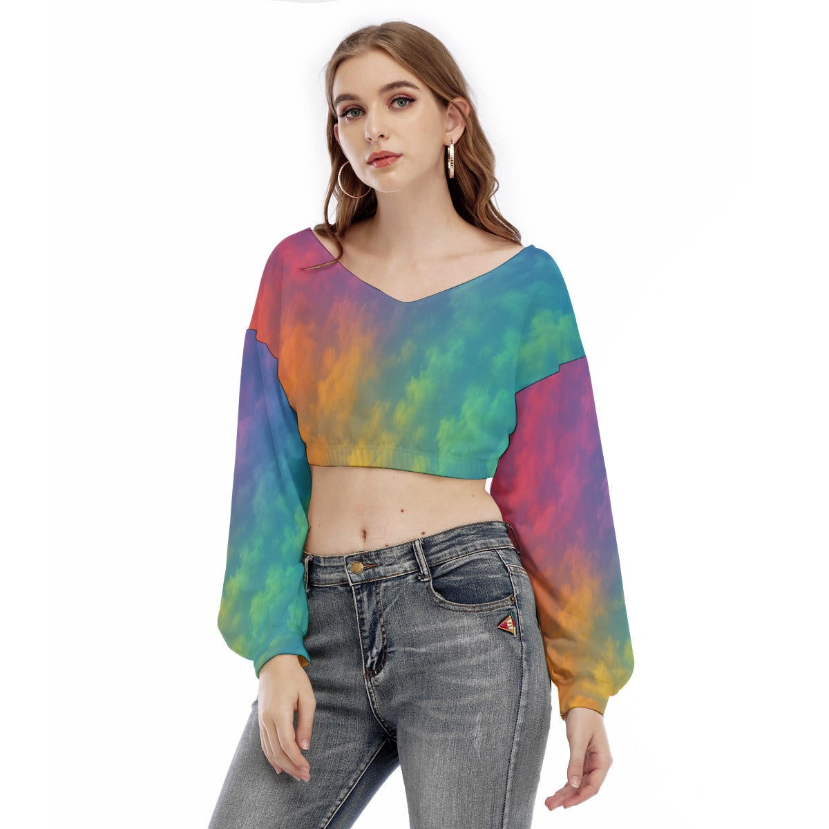 Women's V-neck Long Sleeve Cropped Sweatshirt