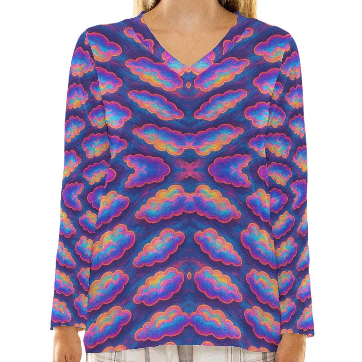 Women's Loose V-Neck T-Shirt With Long Sleeve