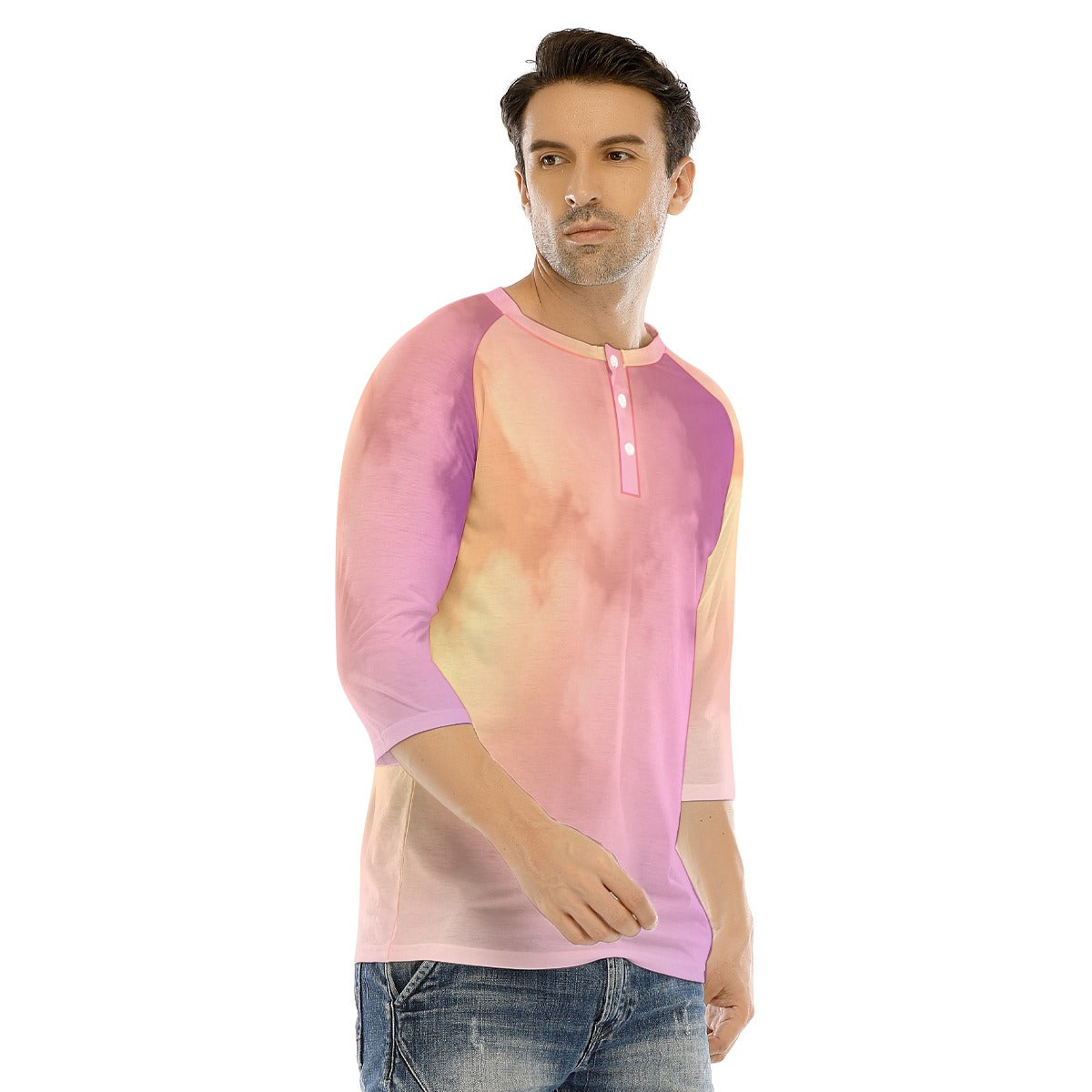 Men's Bracelet Sleeve T-shirt With Button Closure - view 2