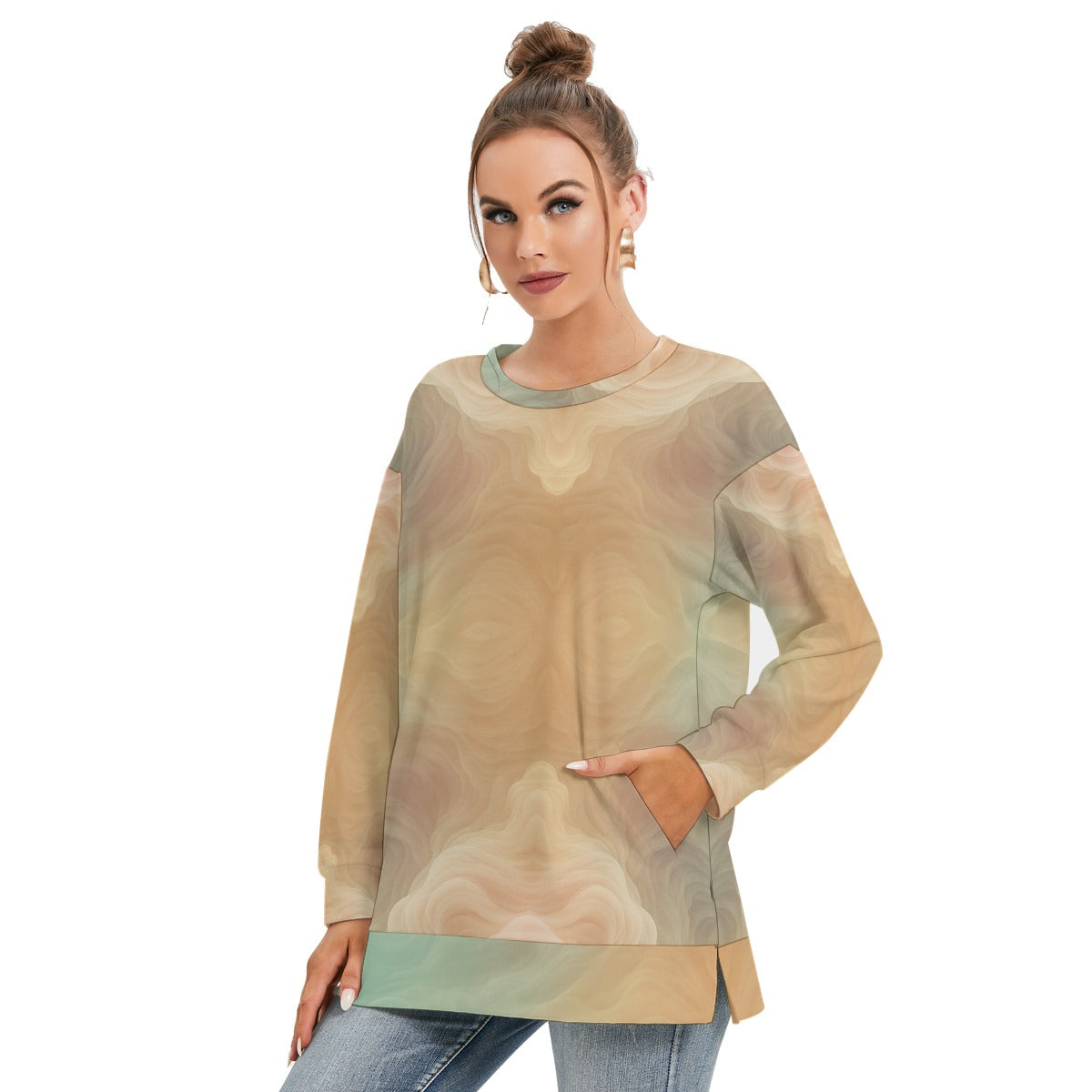 Women's Side Split O-neck Sweatshirt