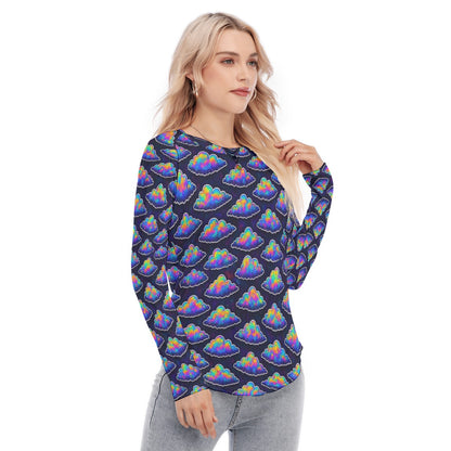 Women's Raglan Sleeves U-Shaped Hem Long Sleeves Blouse