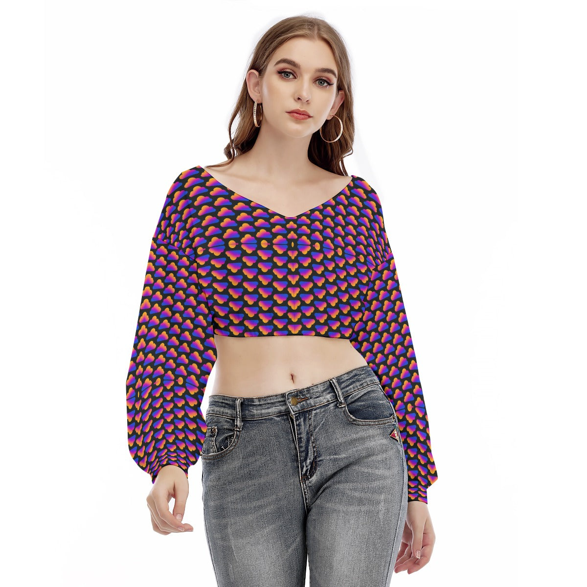 Women's V-neck Long Sleeve Cropped Sweatshirt