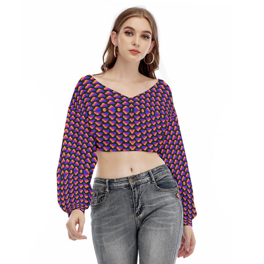 Women's V-neck Long Sleeve Cropped Sweatshirt