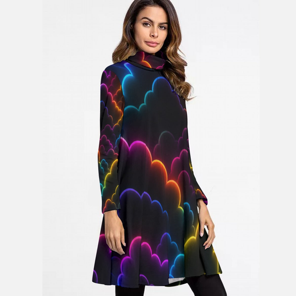 Women's High Neck Dress With Long Sleeve