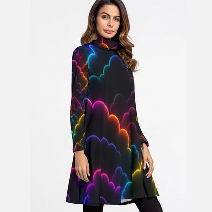Women's High Neck Dress With Long Sleeve
