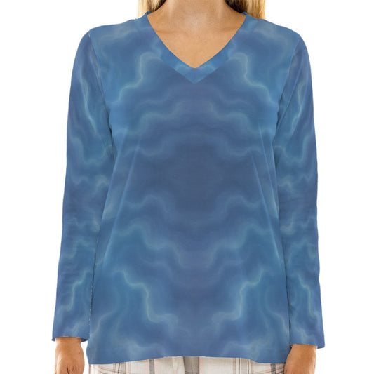 Women's Loose V-Neck T-Shirt With Long Sleeve