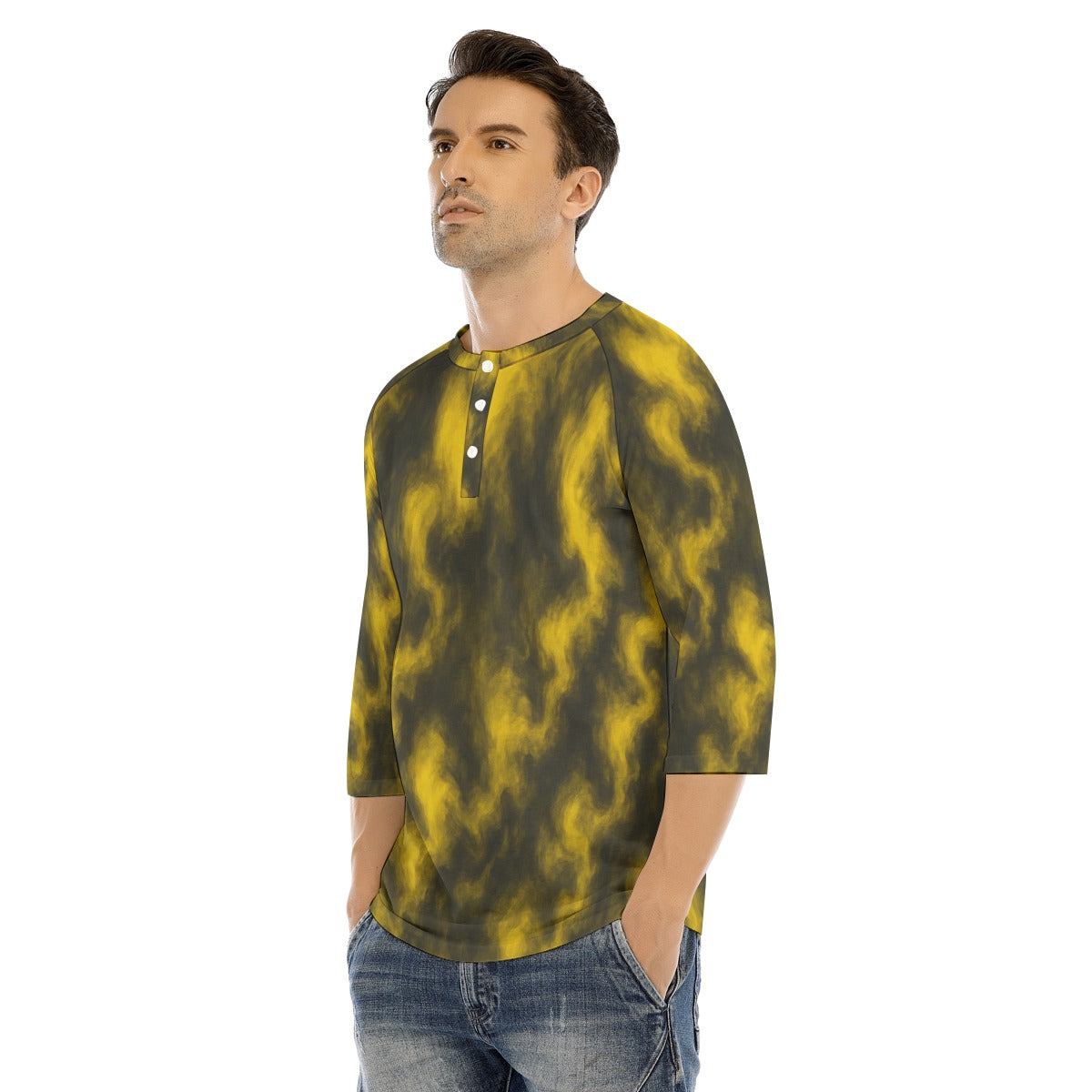 Men's Bracelet Sleeve T-shirt With Button Closure - view 3