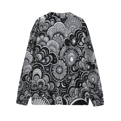 Unisex V-neck Knitted Fleece Cardigan With Button Closure