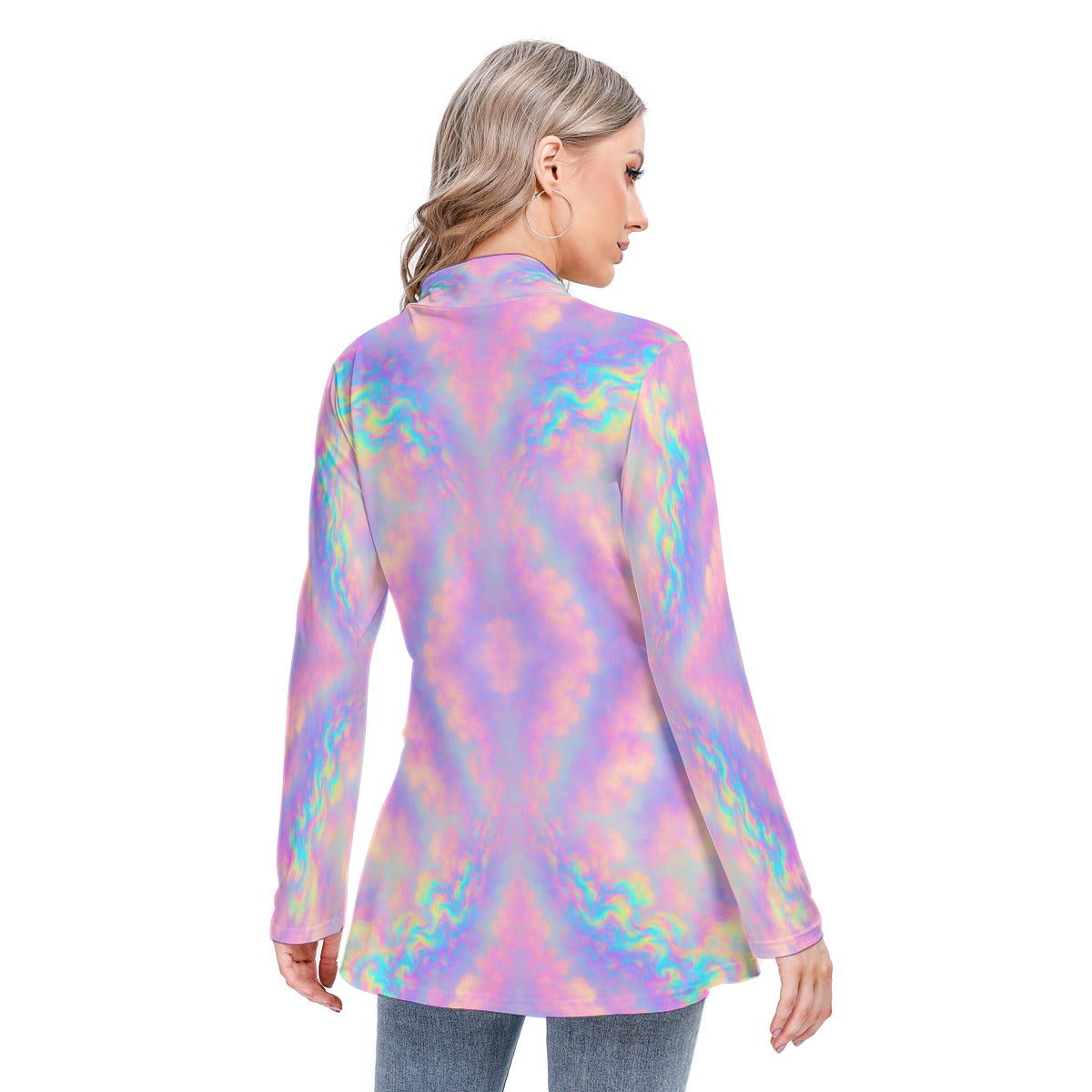 Women's Long-sleeved Heap-neck Slim Casual Tunic Blouse