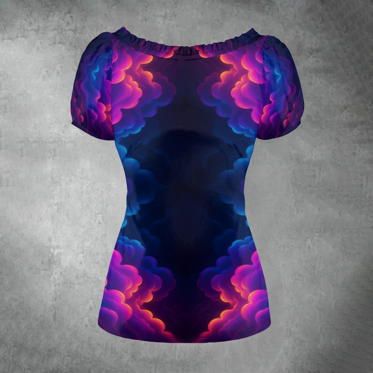 All-over print Women's Puff Sleeve Pleated Shirt