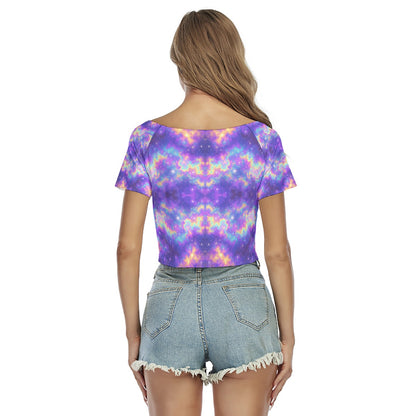 Women's Raglan Drawstring Front Crop Tee