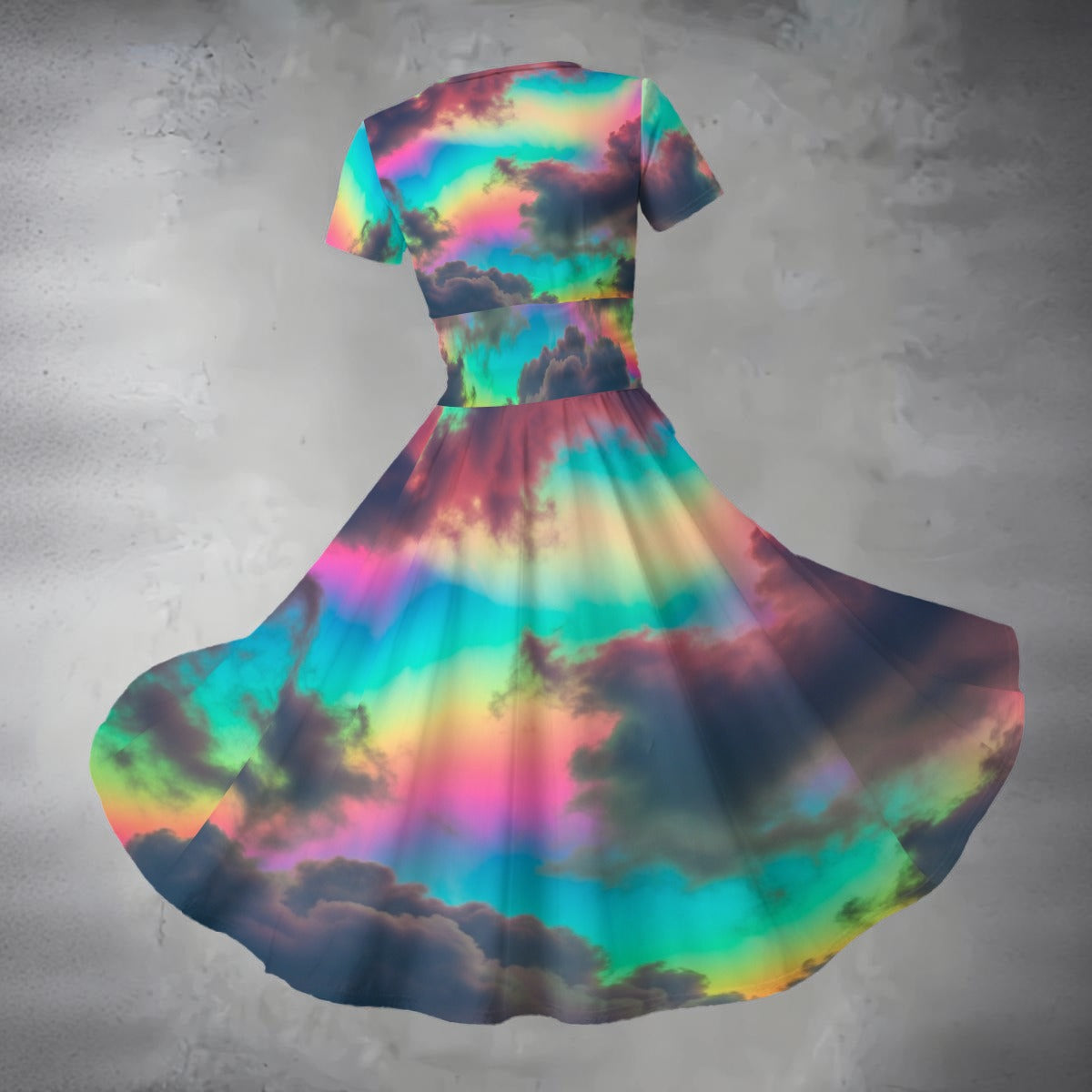 All-over Print Women's Short Sleeve V Neck Midi Dress