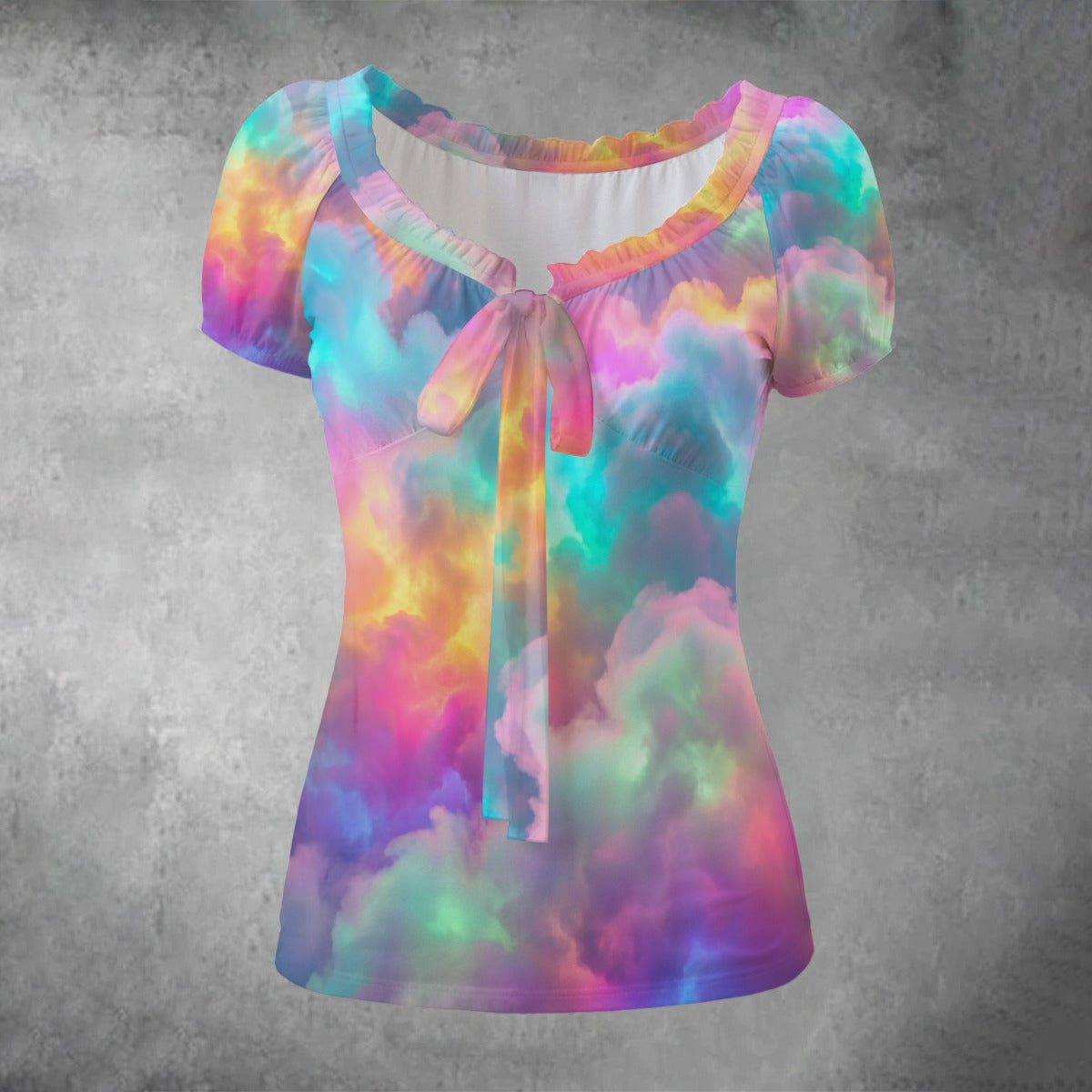 All-over print Women's Puff Sleeve Pleated Shirt