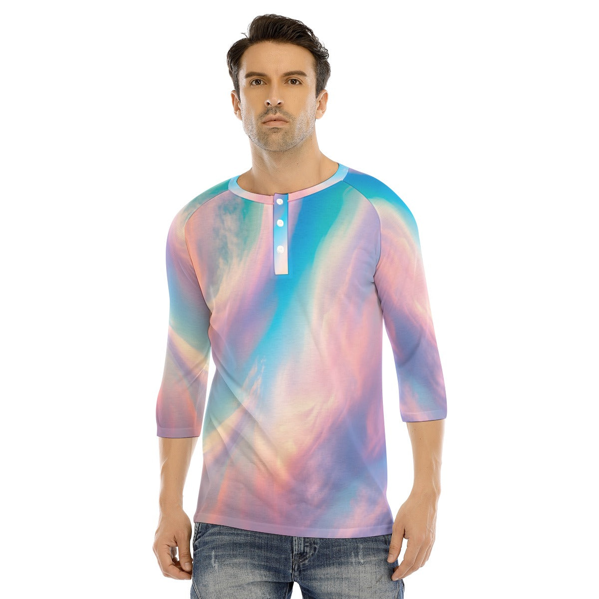 Men's Bracelet Sleeve T-shirt With Button Closure - view 1