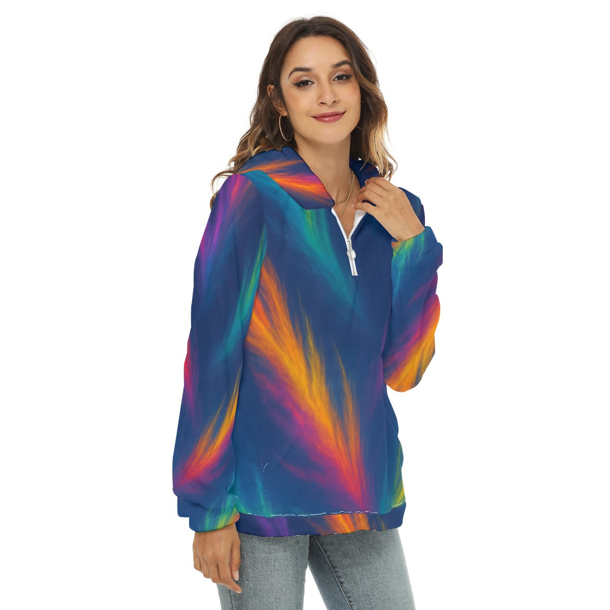 Women's Borg Fleece Hoodie With Half Zip