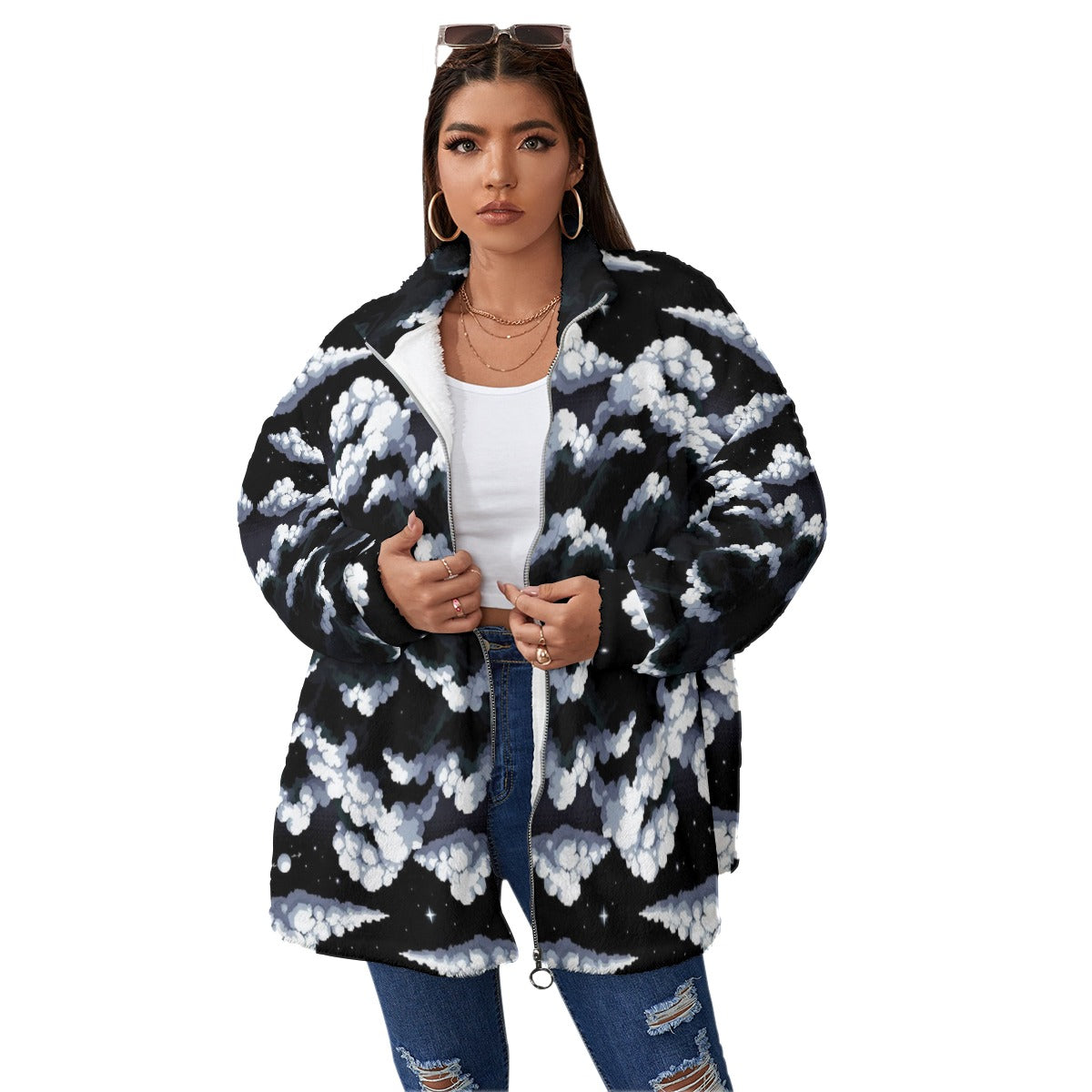 Unisex Borg Fleece Stand-up Collar Coat With Zipper Closure(Plus Size)