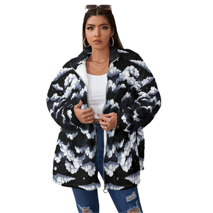 Unisex Borg Fleece Stand-up Collar Coat With Zipper Closure(Plus Size)