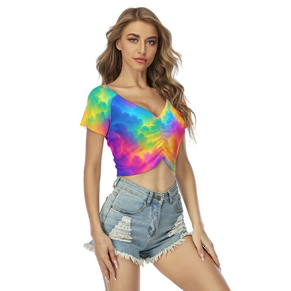 Women's Raglan Drawstring Front Crop Tee