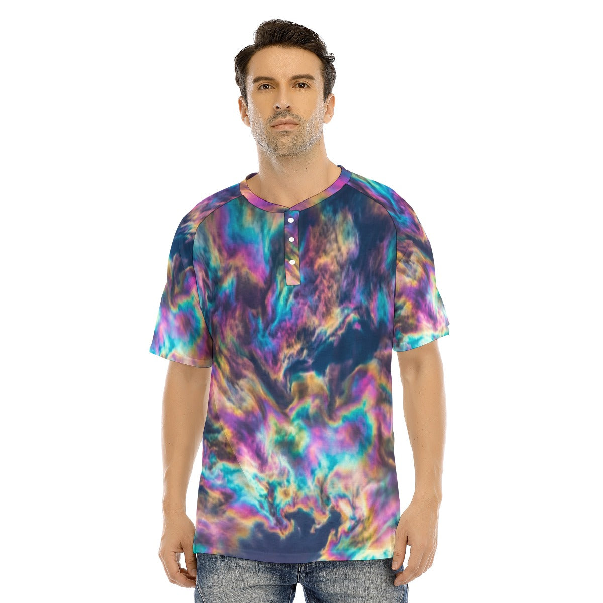 Men's Raglan Sleeve T-shirt With Button Closure