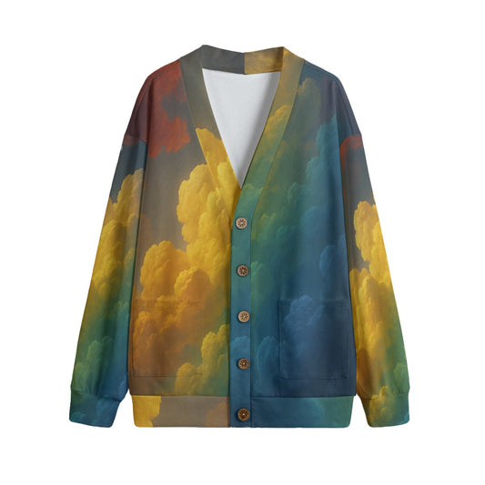 Unisex V-neck Knitted Fleece Cardigan With Button Closure