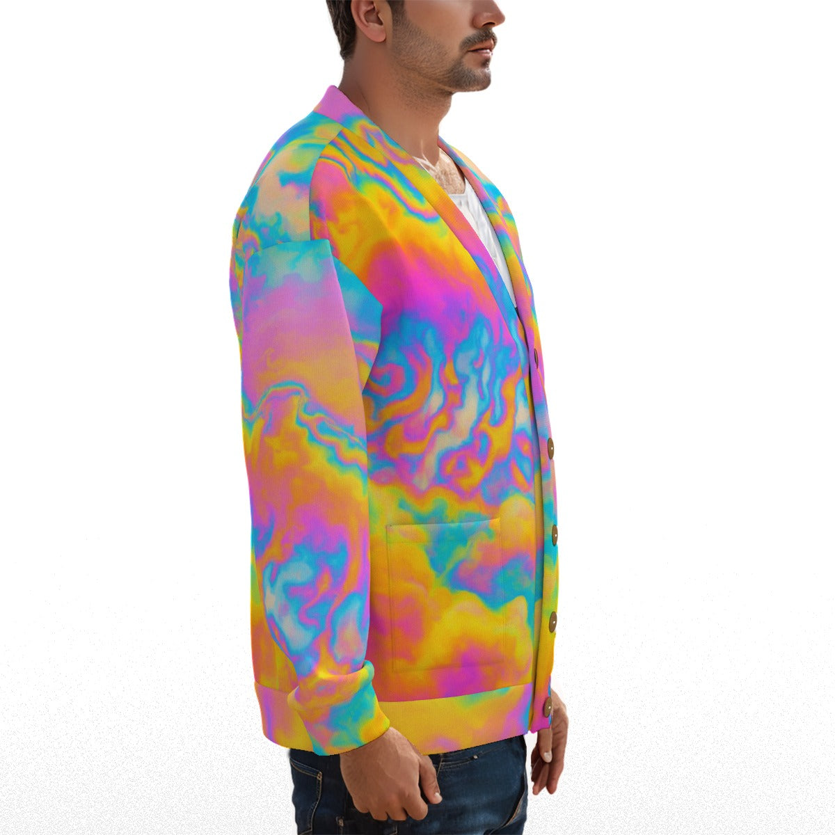 Unisex V-neck Knitted Fleece Cardigan With Button Closure