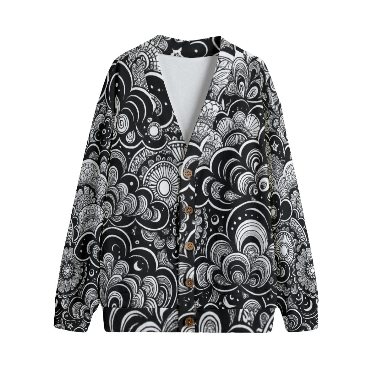 Unisex V-neck Knitted Fleece Cardigan With Button Closure