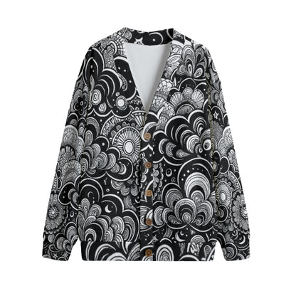 Unisex V-neck Knitted Fleece Cardigan With Button Closure