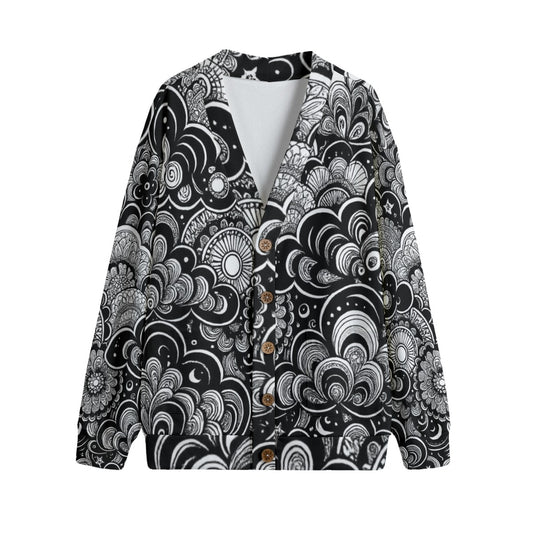 Unisex V-neck Knitted Fleece Cardigan With Button Closure