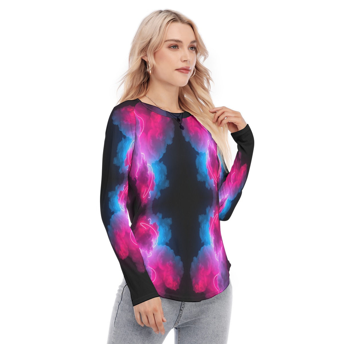 Women's Raglan Sleeves U-Shaped Hem Long Sleeves Blouse