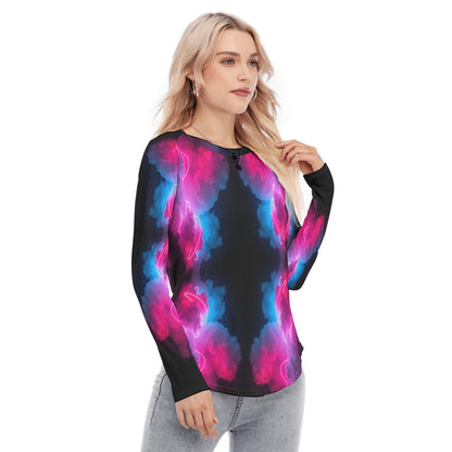 Women's Raglan Sleeves U-Shaped Hem Long Sleeves Blouse
