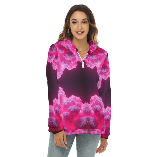 Women's Borg Fleece Hoodie With Half Zip